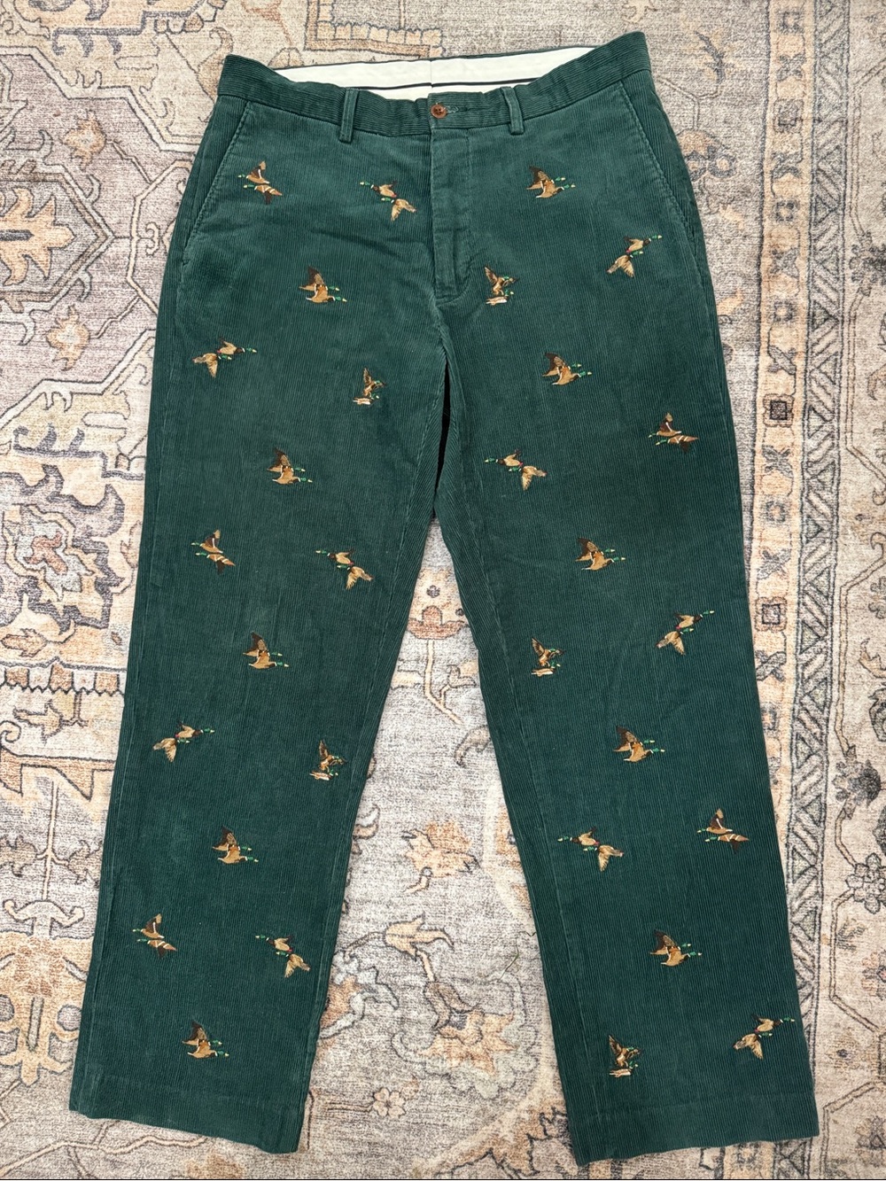 VTG POLO RALPH LAUREN Embroidered Mallard Duck Corduroy Pants Green Sz 32/30 Men